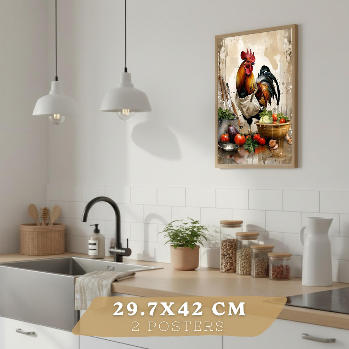 PLAKAT Sada 2 Animal Chef A3 Černý rám - černá, papír (29.7/1/42cm) - Nacnic