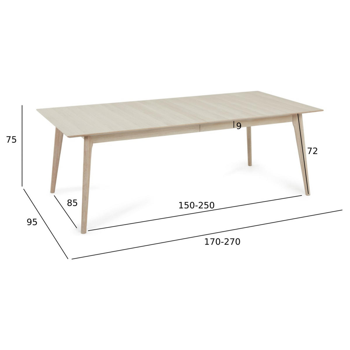 ESSTISCH 95/170/75 Eiche massiv rechteckig - Eichefarben, Holz (95/170/75cm) - Furnhouse