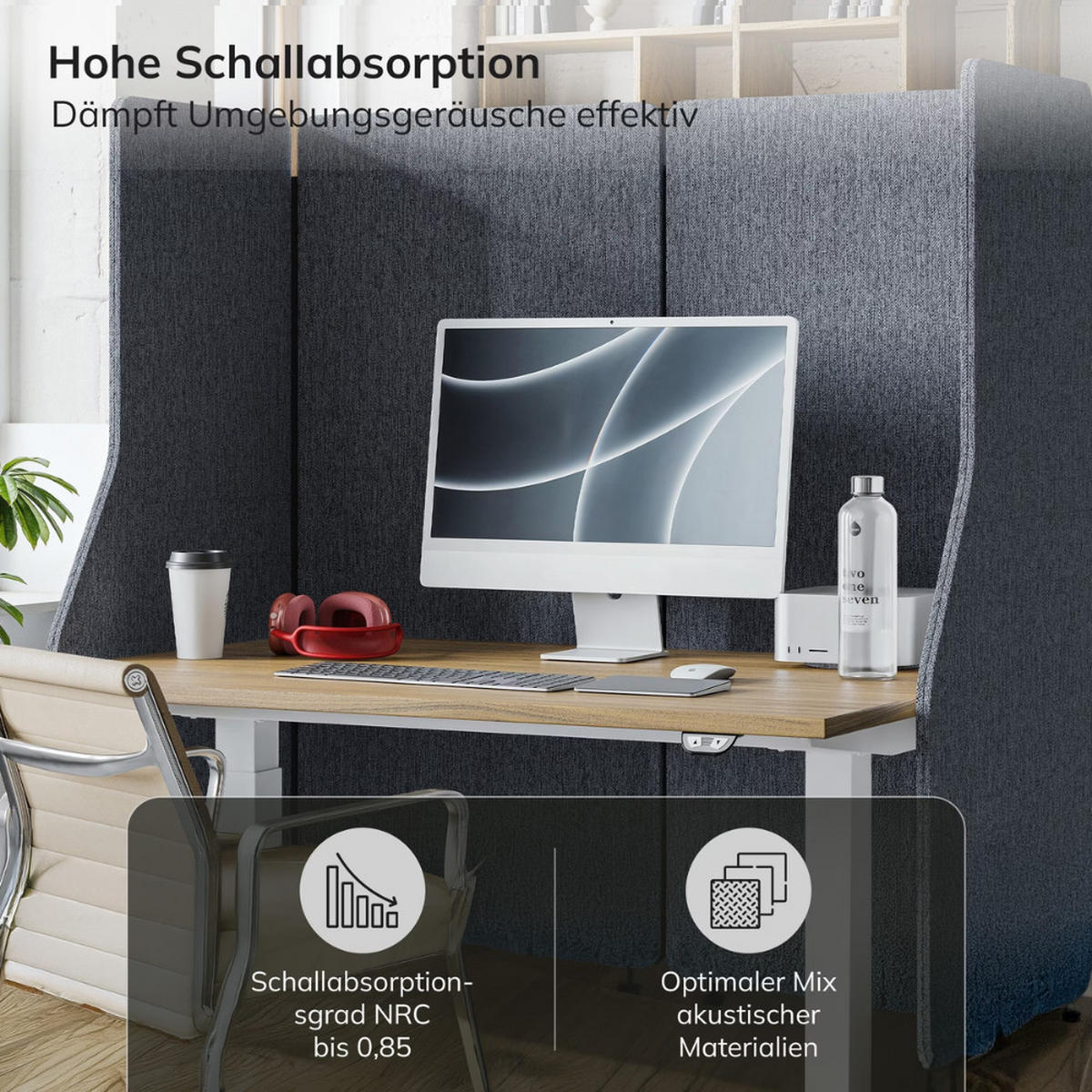 AKUSTIK-TRENNWAND mit Schalldämmung PEOLT 145x240x1,8cm Anthrazit Stellwand - Anthrazit, Kunststoff (240/145/1.8cm) - DELUKE