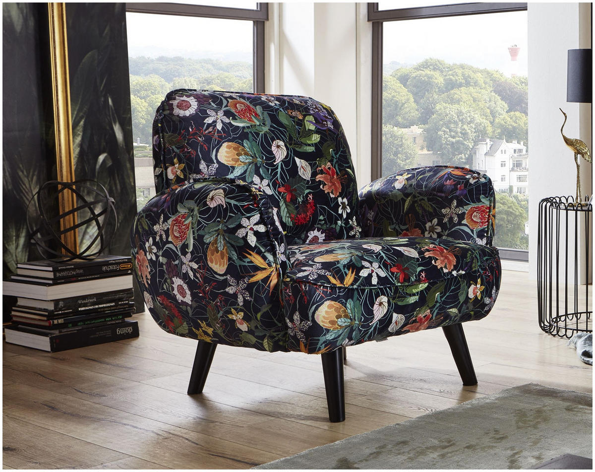 ARMLEHNENSESSEL Ben Samt Blumenmuster - Multicolor, Textil (90/83/87cm) - ATLANTIC home collection