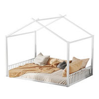 HAUSBETT aus Metall 140x200 cm Weiß in Hausform, stabile Konstruktion und pflegeleicht - Weiß, Metall (140/200cm) - Modfu