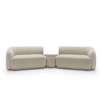 SOFA Nobis Beige, Modulares Sofa mit abgerundeten Seiten und Dreieckspouffe mit Tischplatte - Beige, Holzwerkstoff/Textil (357/75/97cm) - Bettso