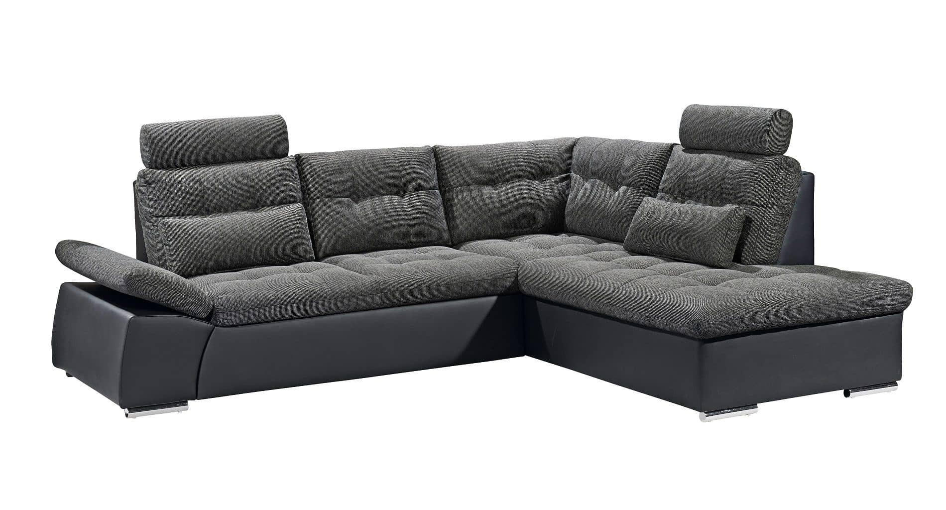 ECKSOFA mit Schlaffunktion, Armlehnfunktion und Kopfstützen - Chromfarben/Zinkfarben, Textil (219/260cm) - ed exciting design