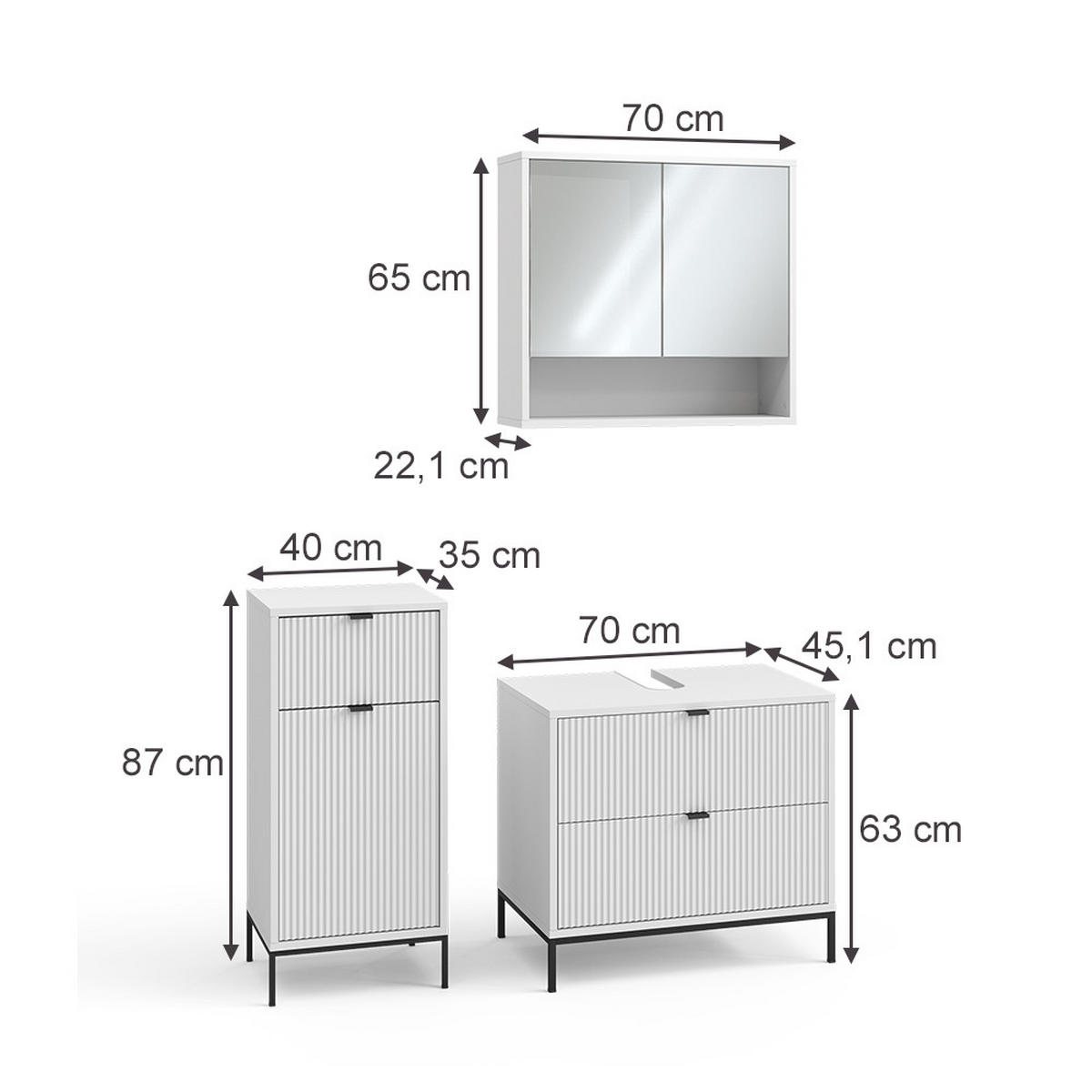 BADMÖBEL-SET Eliza Weiß 3 Teile - Weiß, Holzwerkstoff (70/63/45.1cm) - Vicco