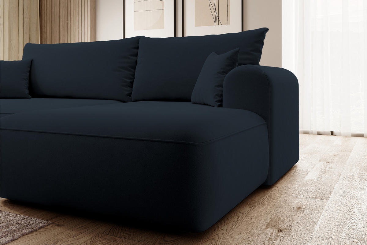ECKSOFA Ovo Dunkelblau Velours - Schwarz/Dunkelblau, Kunststoff/Textil (260/165cm) - Selsey