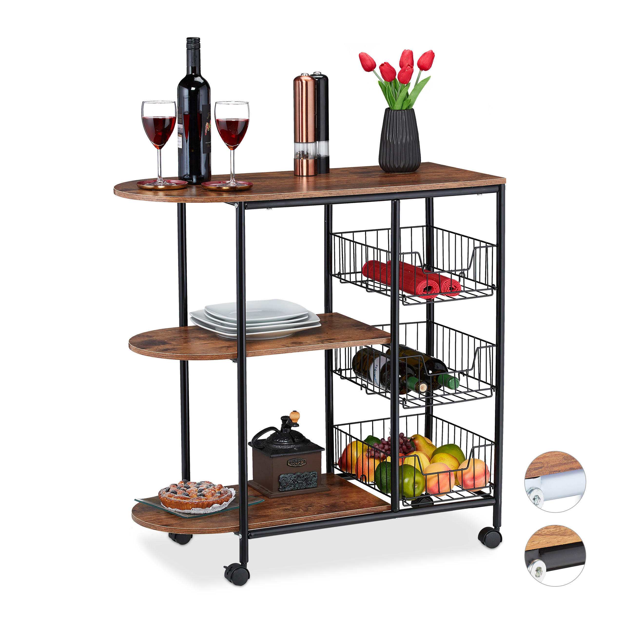 SERVIERWAGEN Industrial - Multicolor, Holzwerkstoff/Metall (37/84/83cm) - Relaxdays