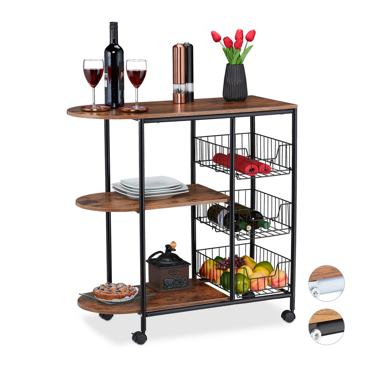 SERVIERWAGEN Industrial - Multicolor, Holzwerkstoff/Metall (37/84/83cm) - Relaxdays