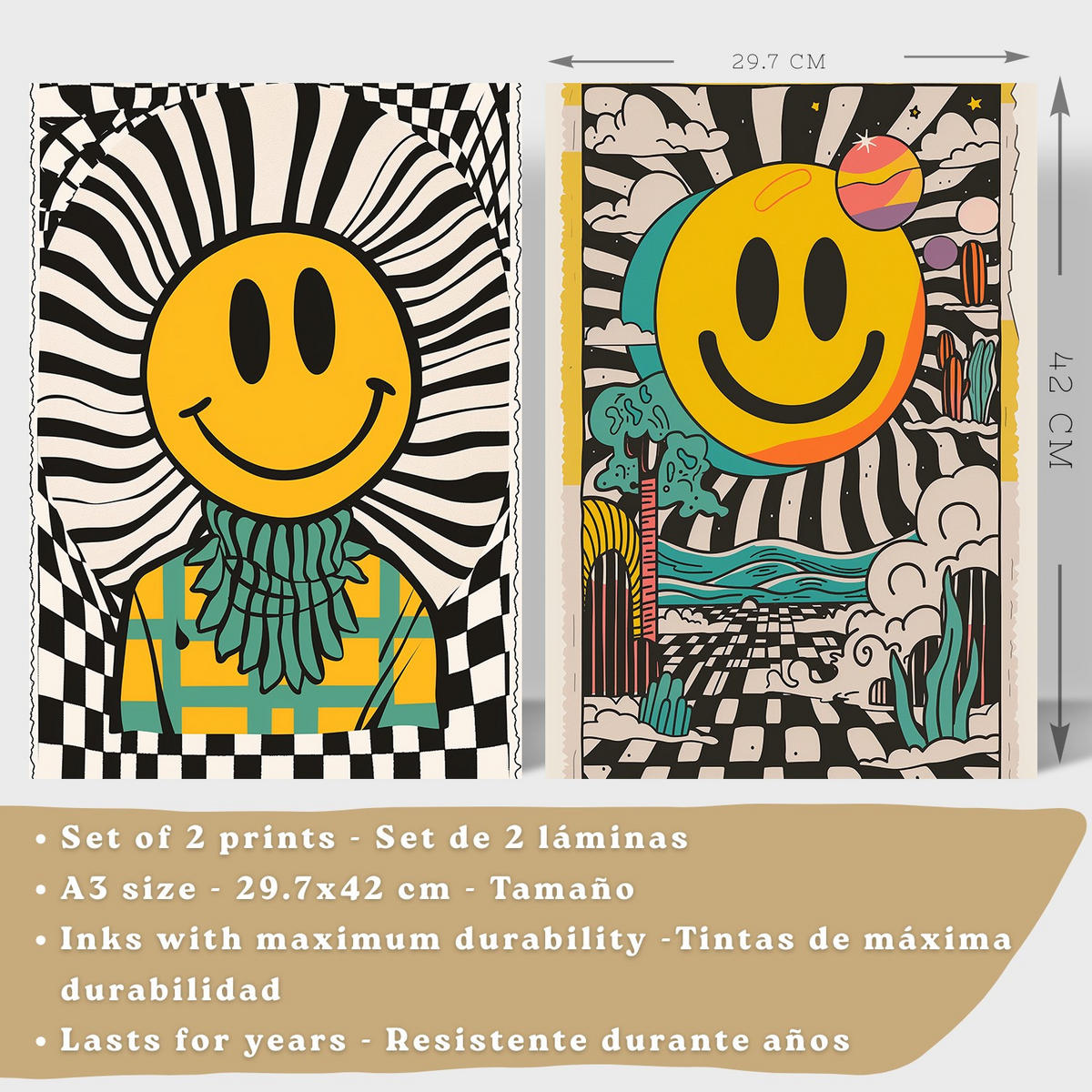PLAKAT Sada 2 Emoji A3 Bílý rám - bílá, papír (29.7/1/42cm) - Nacnic