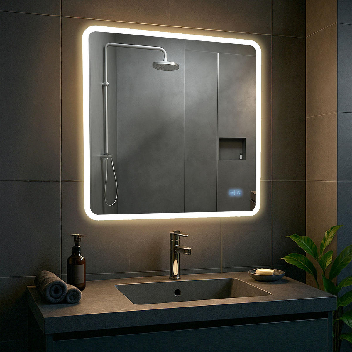 BADSPIEGEL Wien 80x80 Bluetooth 80x3,5x80cm Glas Klarglas Badezimmerspiegel - Klar, Glas (80/80/3.5cm) - DELUKE