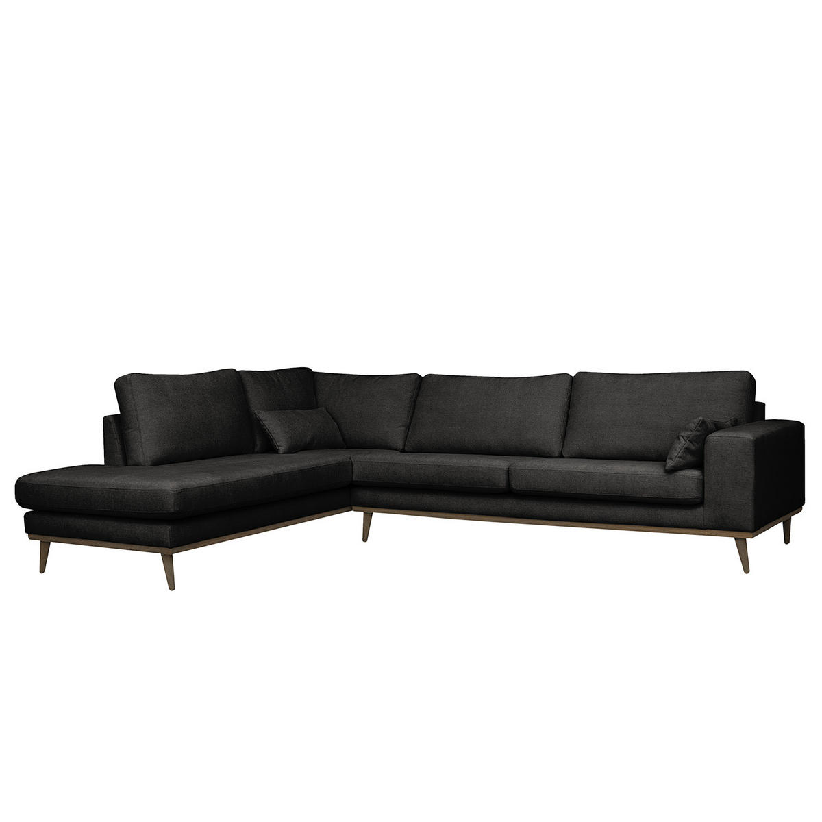 ECKSOFA mit Ottomane - Eichefarben/Schwarz, Textil (287/219cm) - home24
