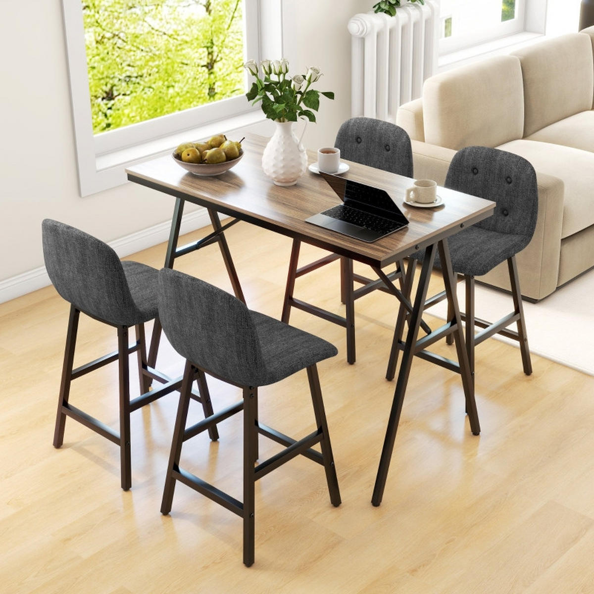 BARTISCH-SET DE-39268 120/60 cm Tisch mit 4 Hockern Dunkelgrau - Dunkelgrau, Holzwerkstoff (120/91/60cm) - ComfortXL