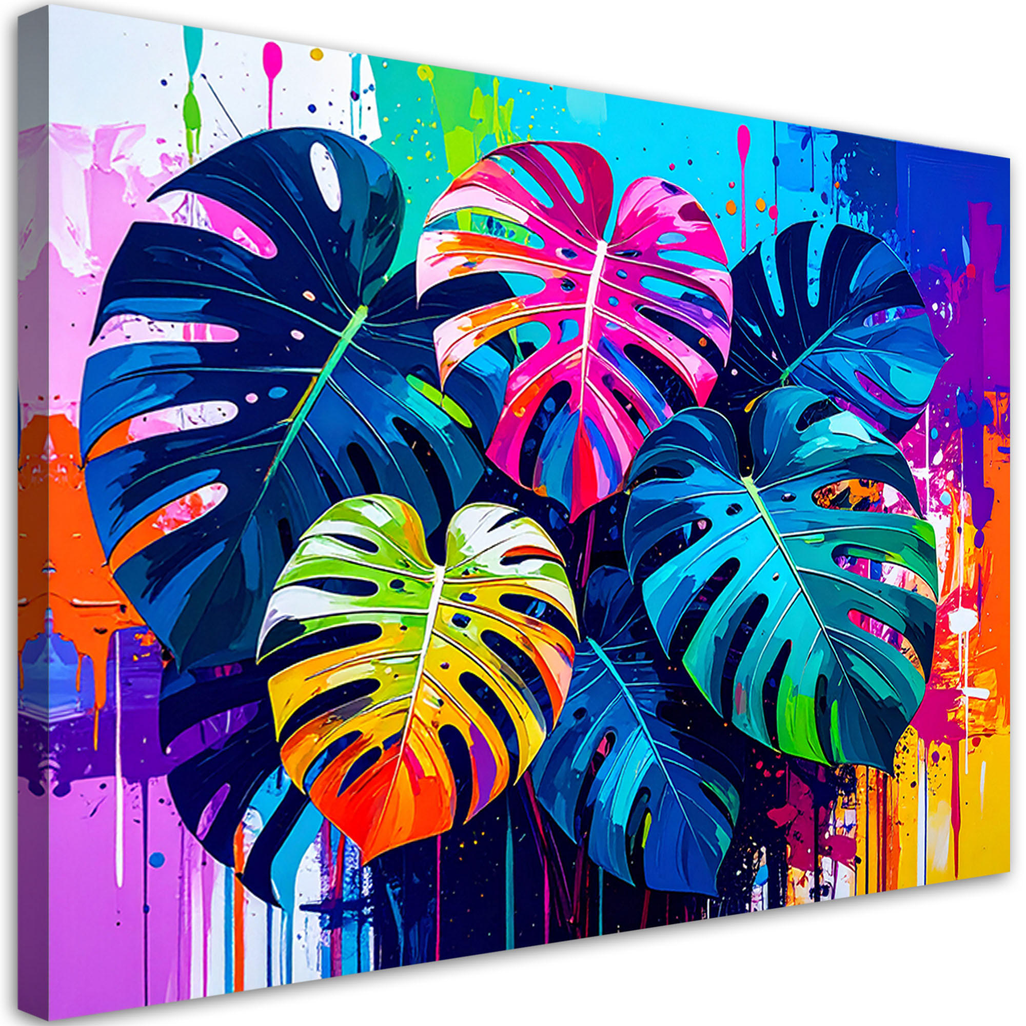 LEINWANDBILD Bunte Blätter Monstera 100x70cm - Multicolor, Textil (100/70cm) - Feeby