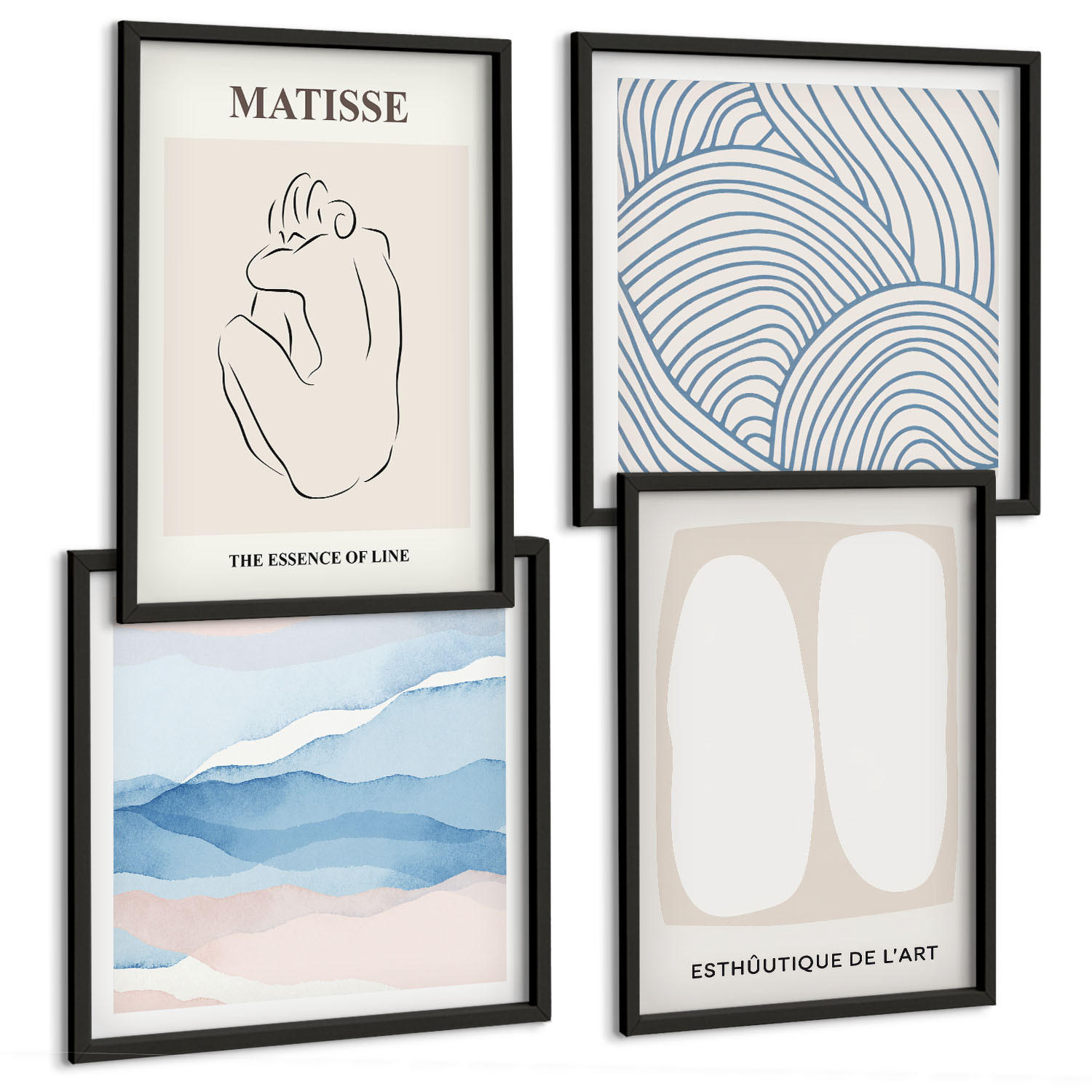 BILDER SET 4er Set - 50x50 cm & 40x60 cm Schwarzer Rahmen - Matisses abstrakte Formen - Schwarz, Kunststoff (50/50cm) - TULUP