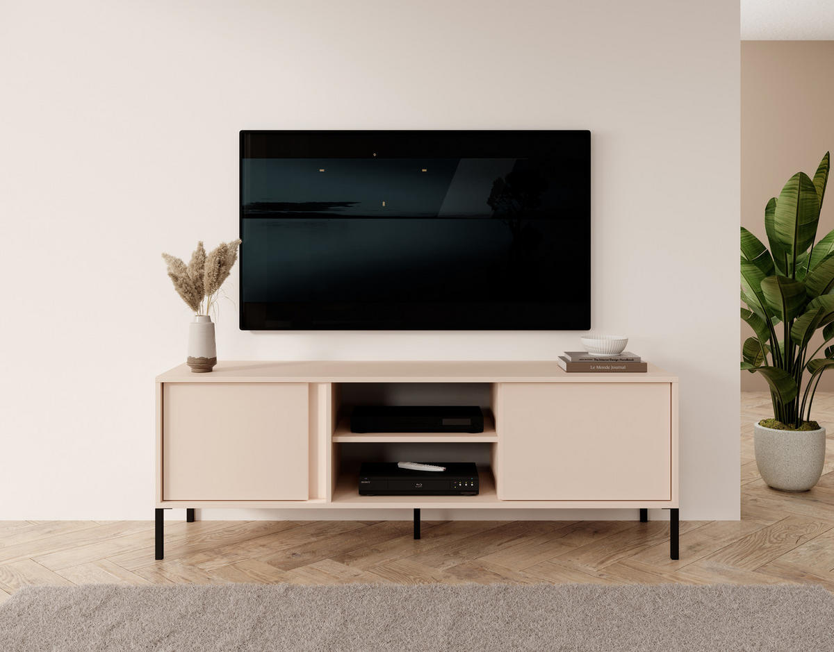 LOWBOARD Piemontesia 2T Beige 153,1/53,4/39,5 cm – mit Push-to-Open-Funktion - Beige/Schwarz, Holzwerkstoff/Metall (153.1/53.4/39.5cm) - AX Living