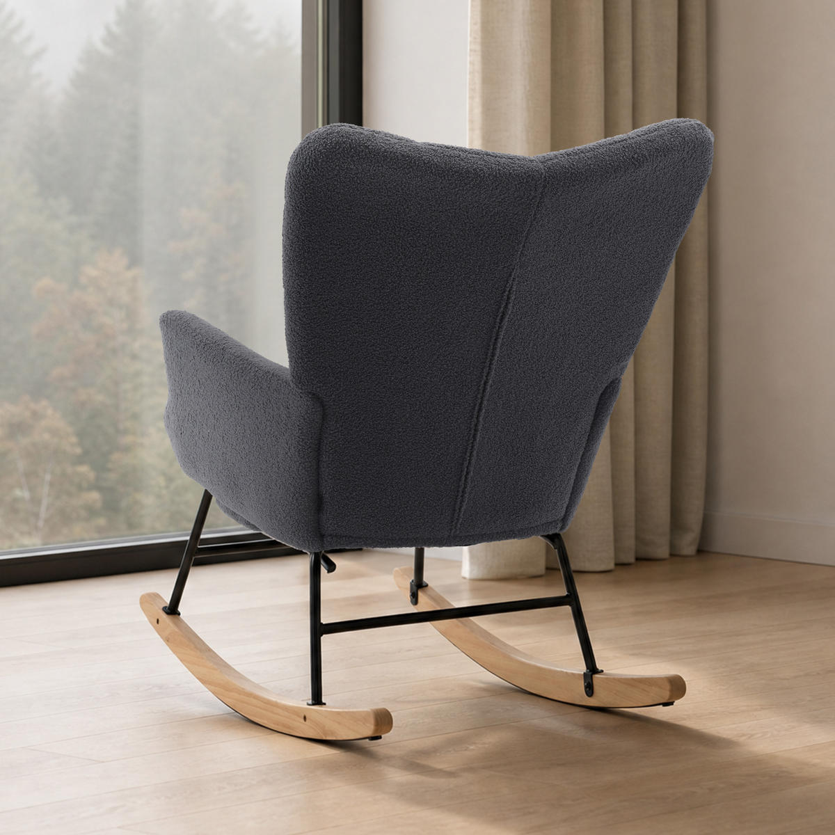 SCHAUKELSTUHL wohnzimmer mit Fußstütze und verdicktem Sitzkissen ,Bodenschutzleiste, grau - Grau, Holzwerkstoff/Textil (68/91/88cm) - STILVORA