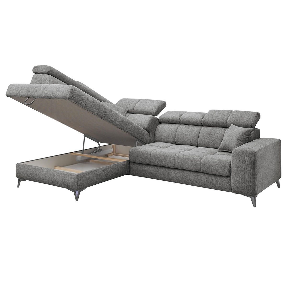 ECKSOFA mit Schlaffunktion - Webstoff - Anthrazit/Schwarz, Kunststoff/Textil (282/198cm) - home24
