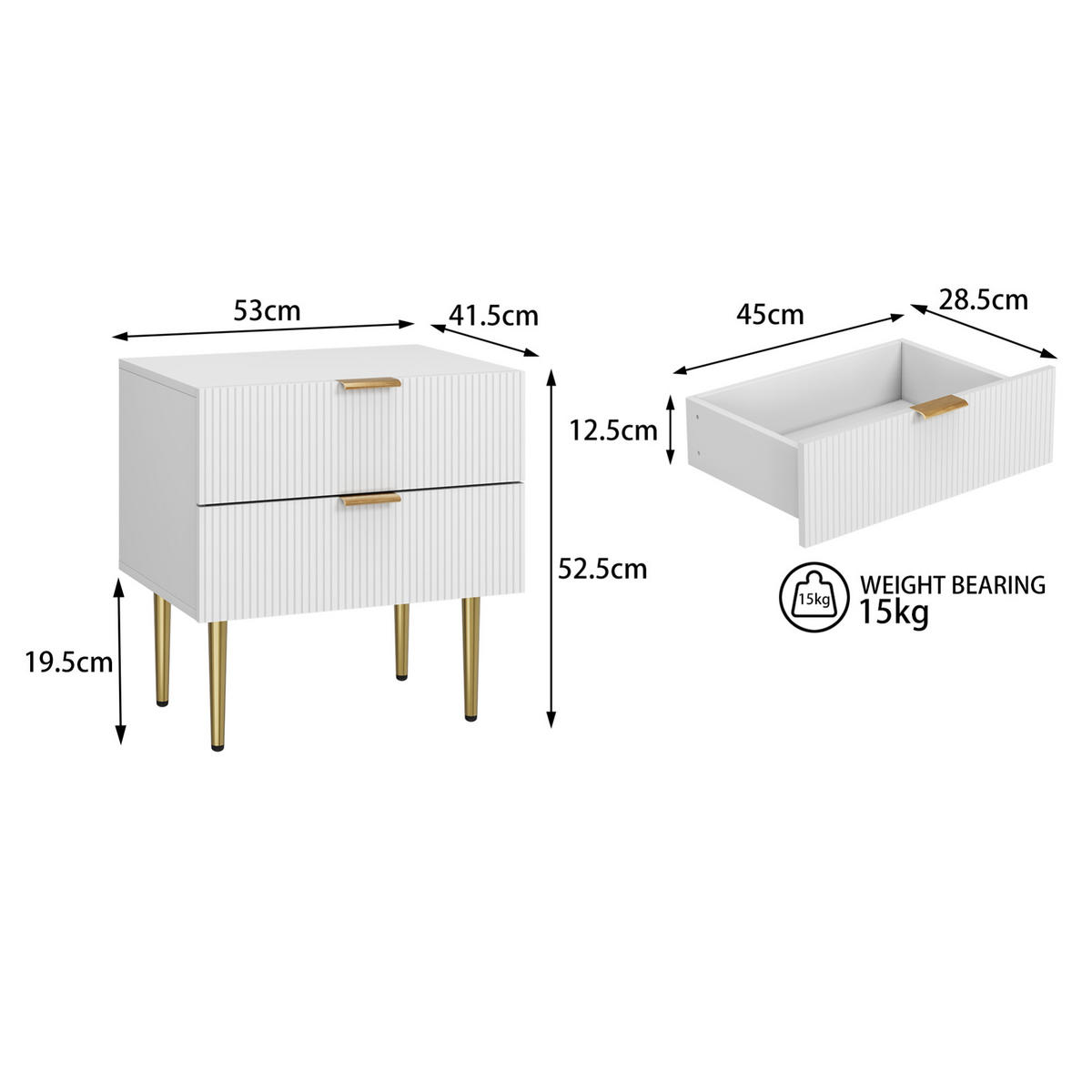 NACHTTISCH 53/41,5 cm Weiß aus MDF und Spanplatte mit 2 Schubladen - Weiß, Holzwerkstoff (53/52.5/41.3cm) - OKMYHOME