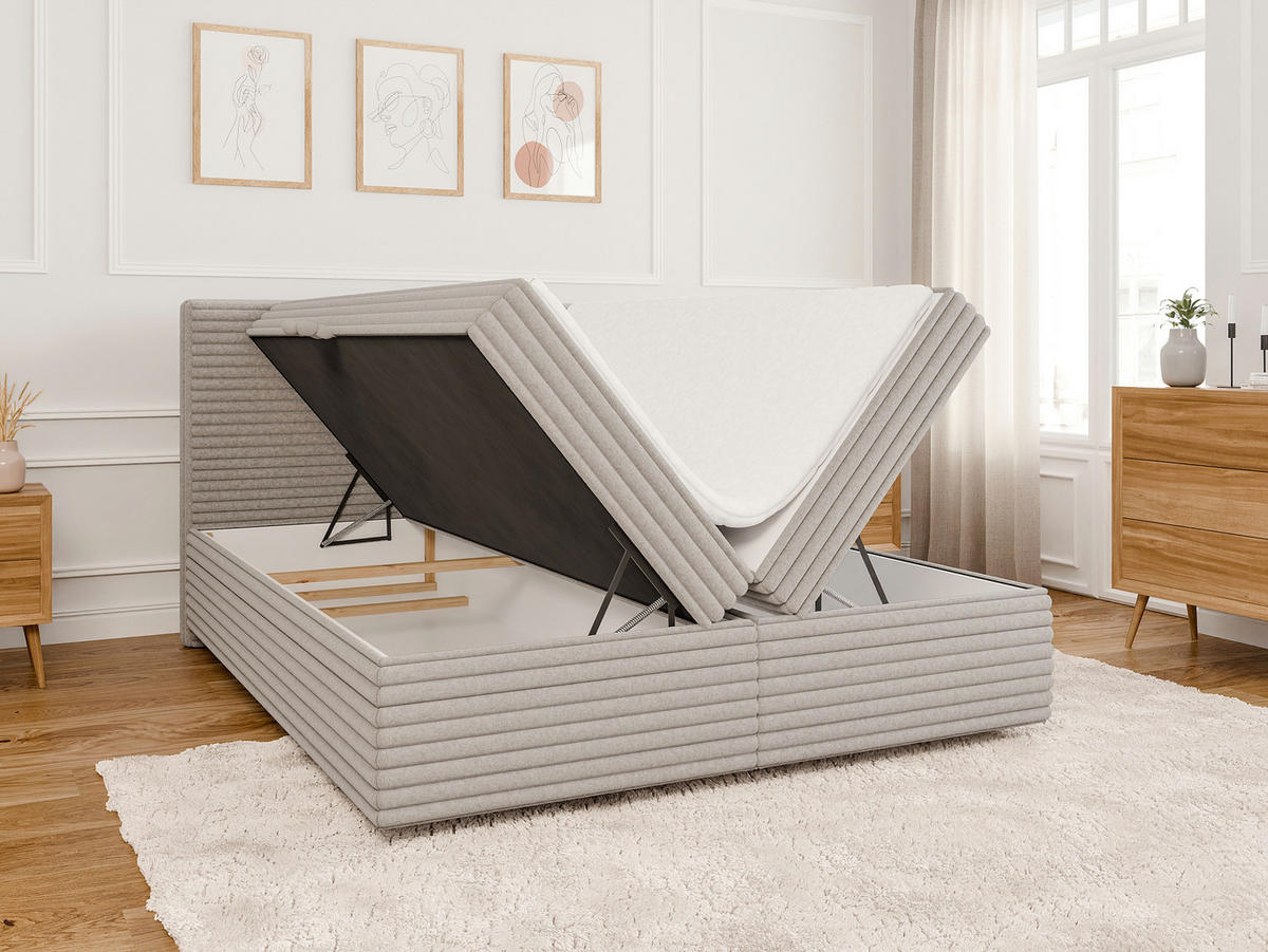 BOXBETT Roma 160/200 cm Hellgrau Plüschcord - Hellgrau/Schwarz, Holz/Kunststoff (160/200cm) - S-Style Möbel