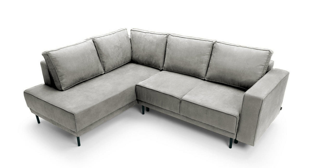 ECKSOFA Rodario Hellgrau Velours - Hellgrau/Schwarz, Textil/Metall (247/187cm) - Selsey
