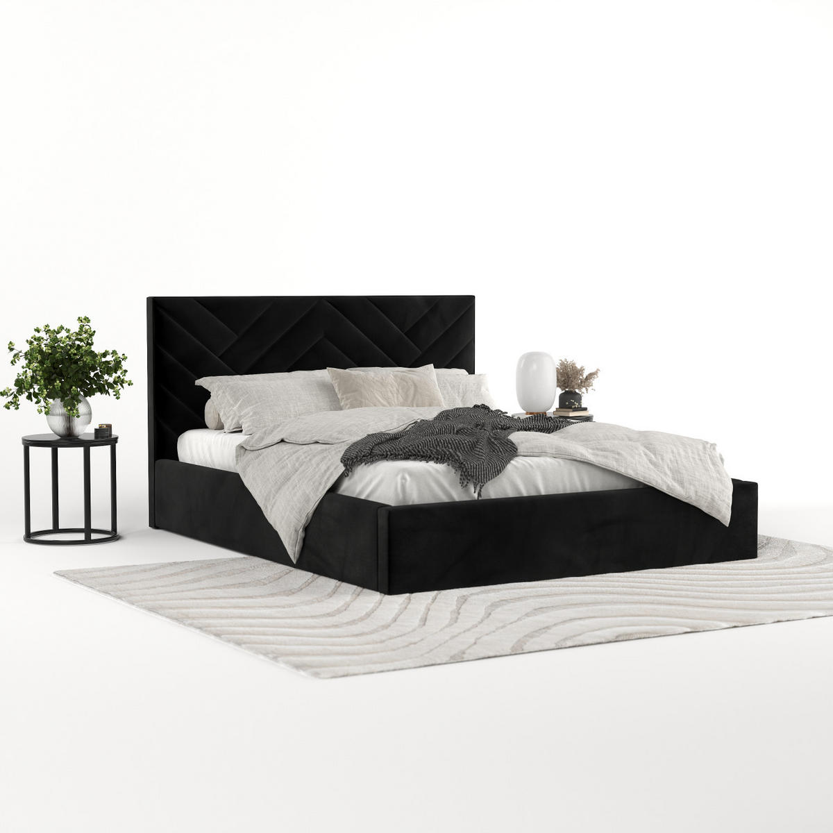 POLSTERBETT Arco 160/200 cm Schwarz im Kronos Stoff - Schwarz/Naturfarben, Holz/Holzwerkstoff (160/200cm) - AltaBeds