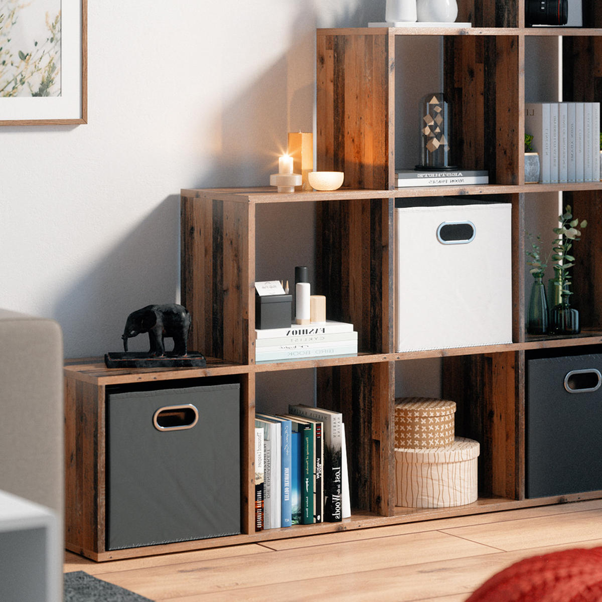 TREPPENREGAL Antikholz 142.5 x 140 cm - Alteiche, Holzwerkstoff (142.5/140/29cm) - Vicco