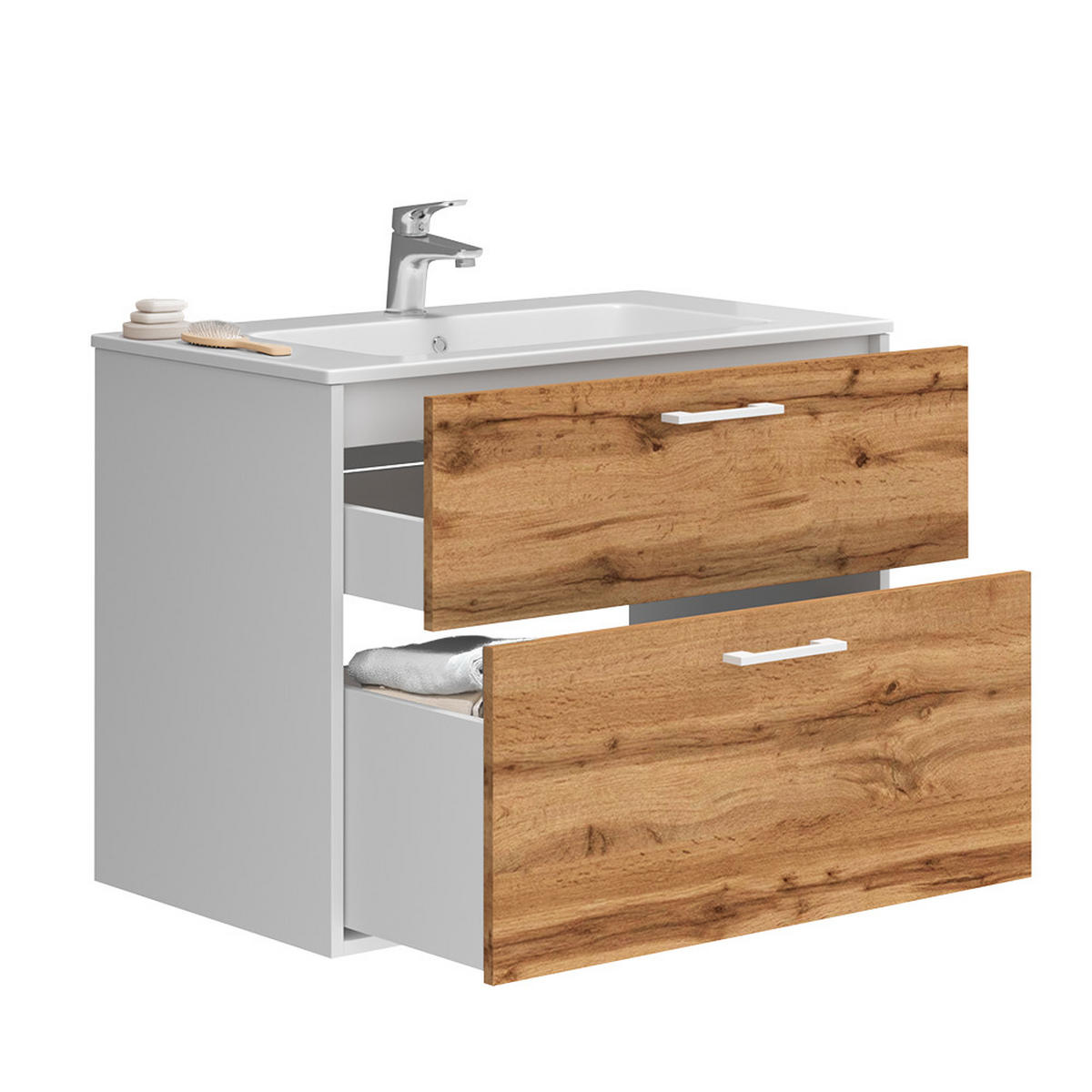 WASCHBECKENUNTERSCHRANK Lanco Weiß/Goldkraft Eiche 80 x 61.5 cm mit Waschbecken - Honigeiche/Weiß, Holzwerkstoff (80/61.5/45.5cm) - Vicco