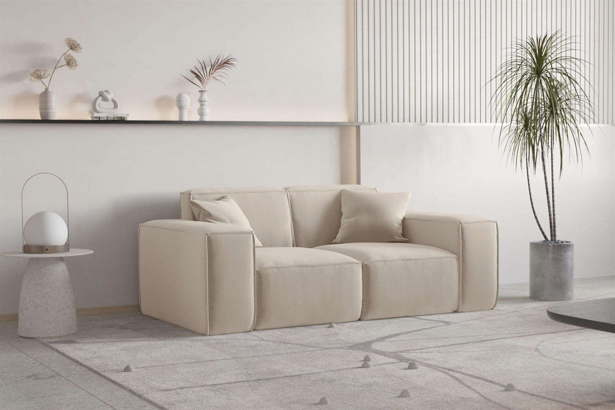SOFA Celes Premium 2-sitzer Opera Velvet - Sandfarben, Holzwerkstoff/Textil (186/73/88cm) - Fun Möbel