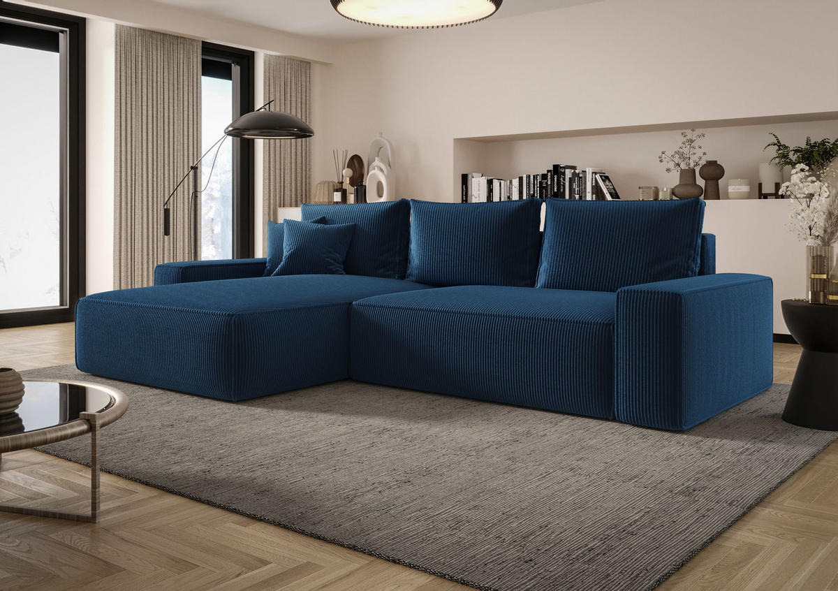 ECKSOFA MONA mit Schlaffunktion POSO 05 Links - Dunkelblau, Textil (175/280cm) - Bedante