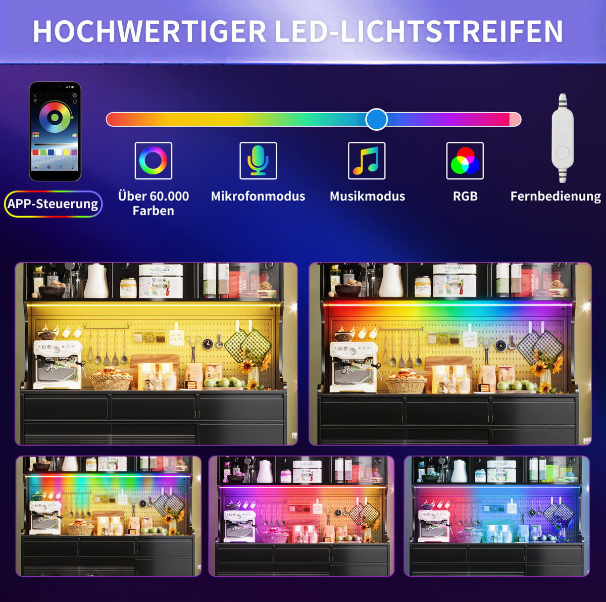 HOCHSCHRANK mit LED-Beleuchtung 145x39x171 cm Glas Schwarz - Schwarz, Glas (39/171/144.9cm) - Meubliv