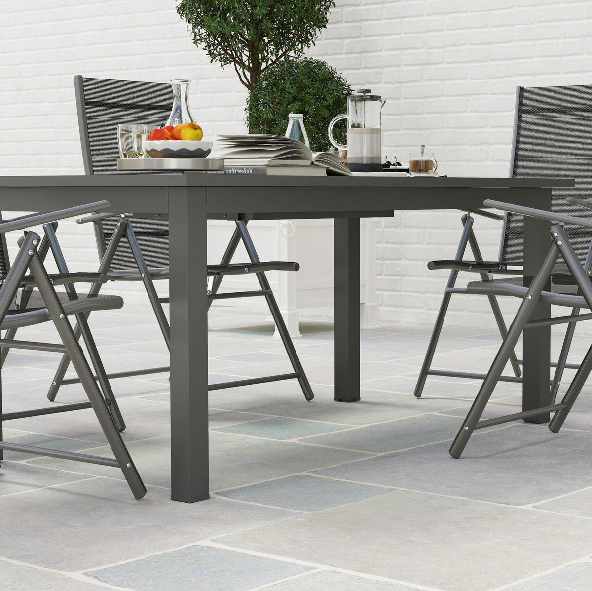 GARTENTISCH 220/90/73 cm grau aus Aluminium ausziehbar - Grau, Metall (220/90/73cm) - OKWISH