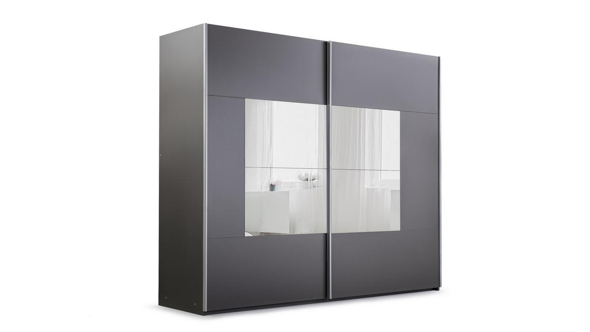 SCHWEBETÜRENSCHRANK DIANA 250/215/65 cm 2-türig mit Spiegel Graphitfarben - Graphitfarben, Holzwerkstoff (250/215/65cm) - MASSENO