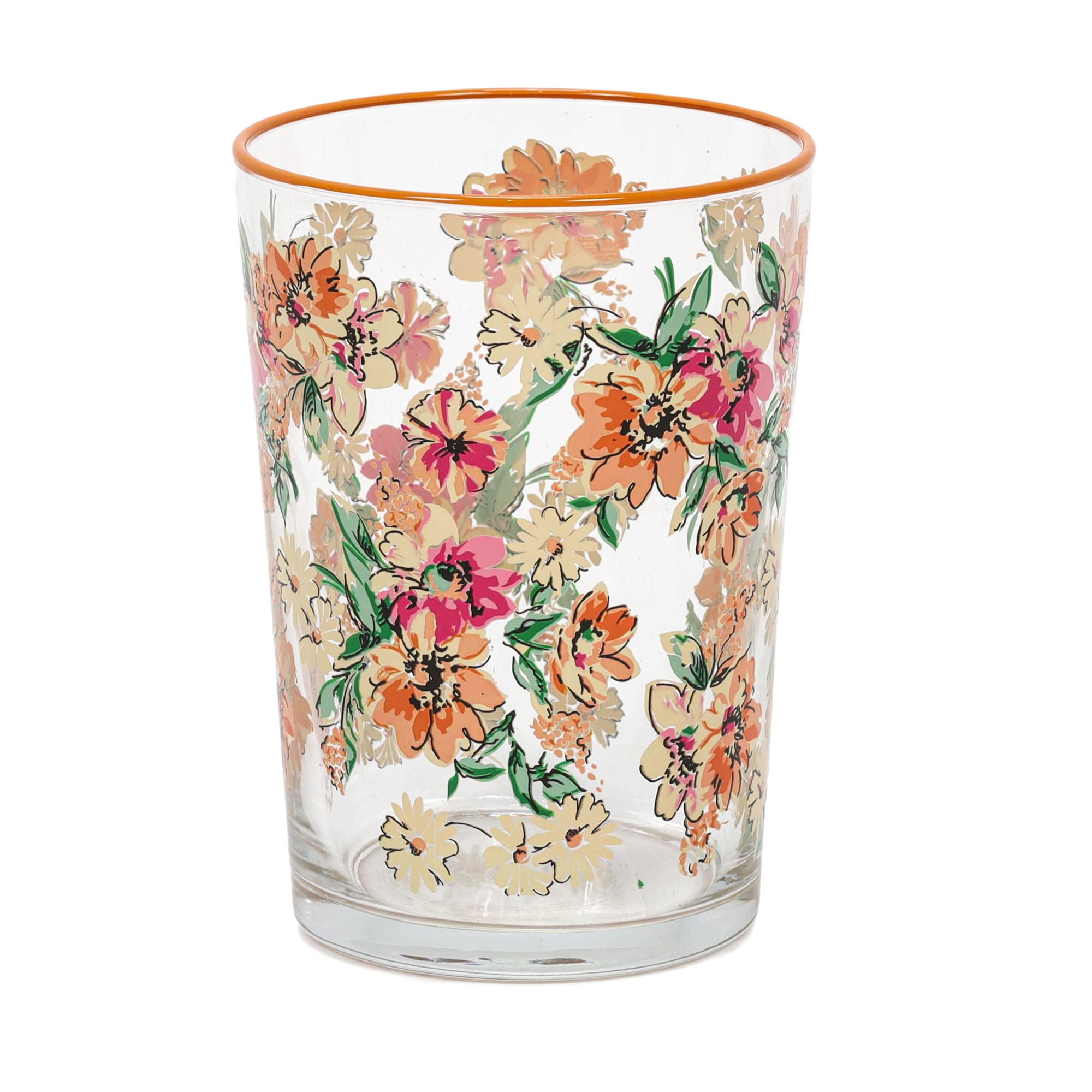 GLAS mit Blumenmuster Orange 510 ml 8,8/8,8/12 cm - Multicolor, Glas (0.51L) - Excellent Houseware