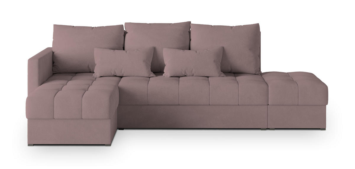 ECKSOFA LUMARI L-S Rosa Plüsch-Stoff mit Schlaffunktion - Rosa, Holz (262/143cm) - MASSENO