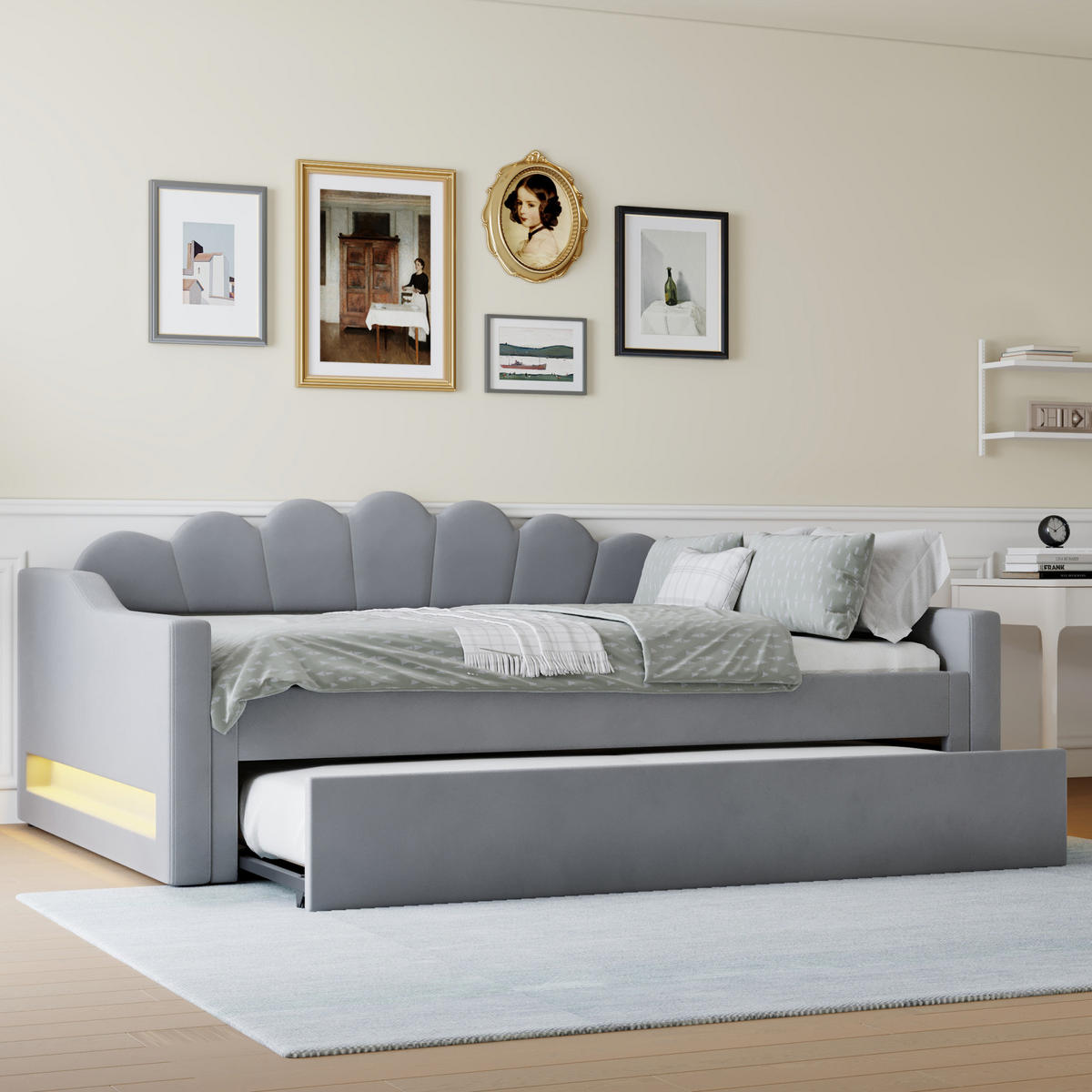 POLSTERBETT 140/200 cm Grau aus MDF mit Ausziehbett - Grau, Holzwerkstoff (140/200cm) - OKMYHOME