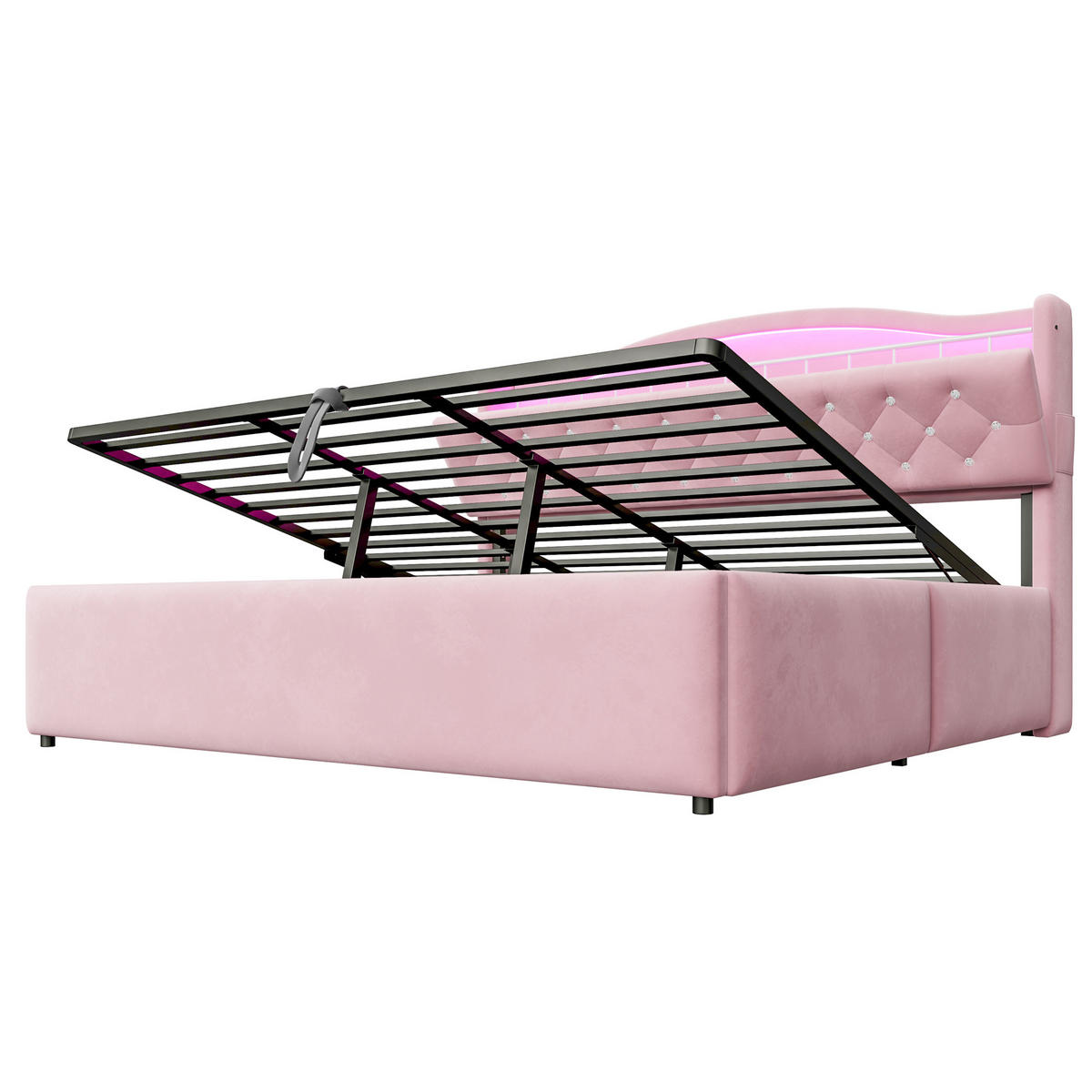POLSTERBETT 180/200 cm in Rosa mit Bettkasten, LED, USB, USB-C und Kopfteil-Staufächern Samt - Rosa, Holzwerkstoff/Textil (180/200cm) - CHICFURN