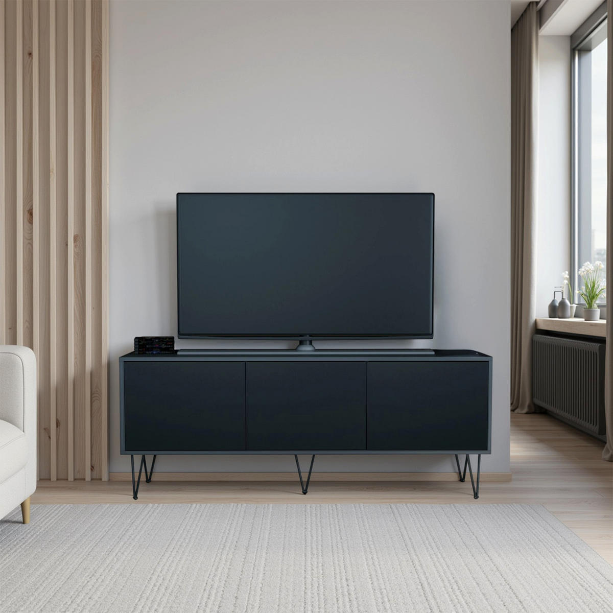 TV-BOARD Elisa, Lowboard mit Push-to-Open, Made in Germany, Moderner Fernsehschrank, Anthrazit matt/Schwarz matt (152,5 x 60,5 x 37 cm) - Schwarz, Holzwerkstoff (152.5/60.5/37cm) - InnoFurn