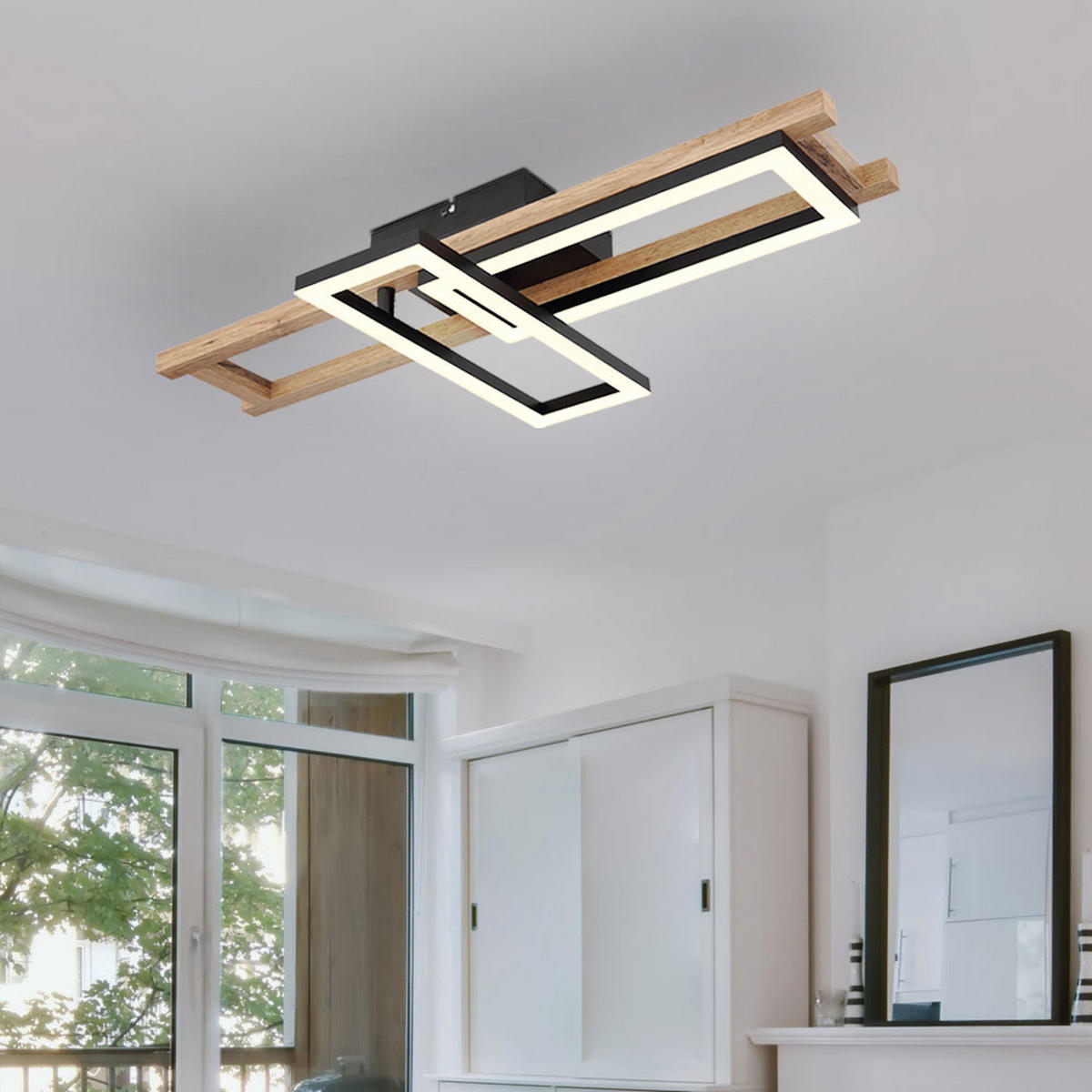 LED DECKENLEUCHTE ILLA Holzoptik Braun - Braun, Metall (69/36.5/10.5cm) - Globo Lighting