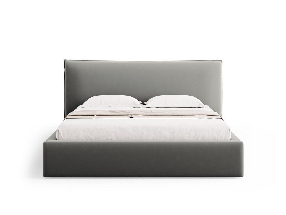 BETT mit Bettkasten und Kopfteil Kaelle aus Samt hellgrau 180x200cm - Hellgrau, Textil (180/200cm) - Micadoni
