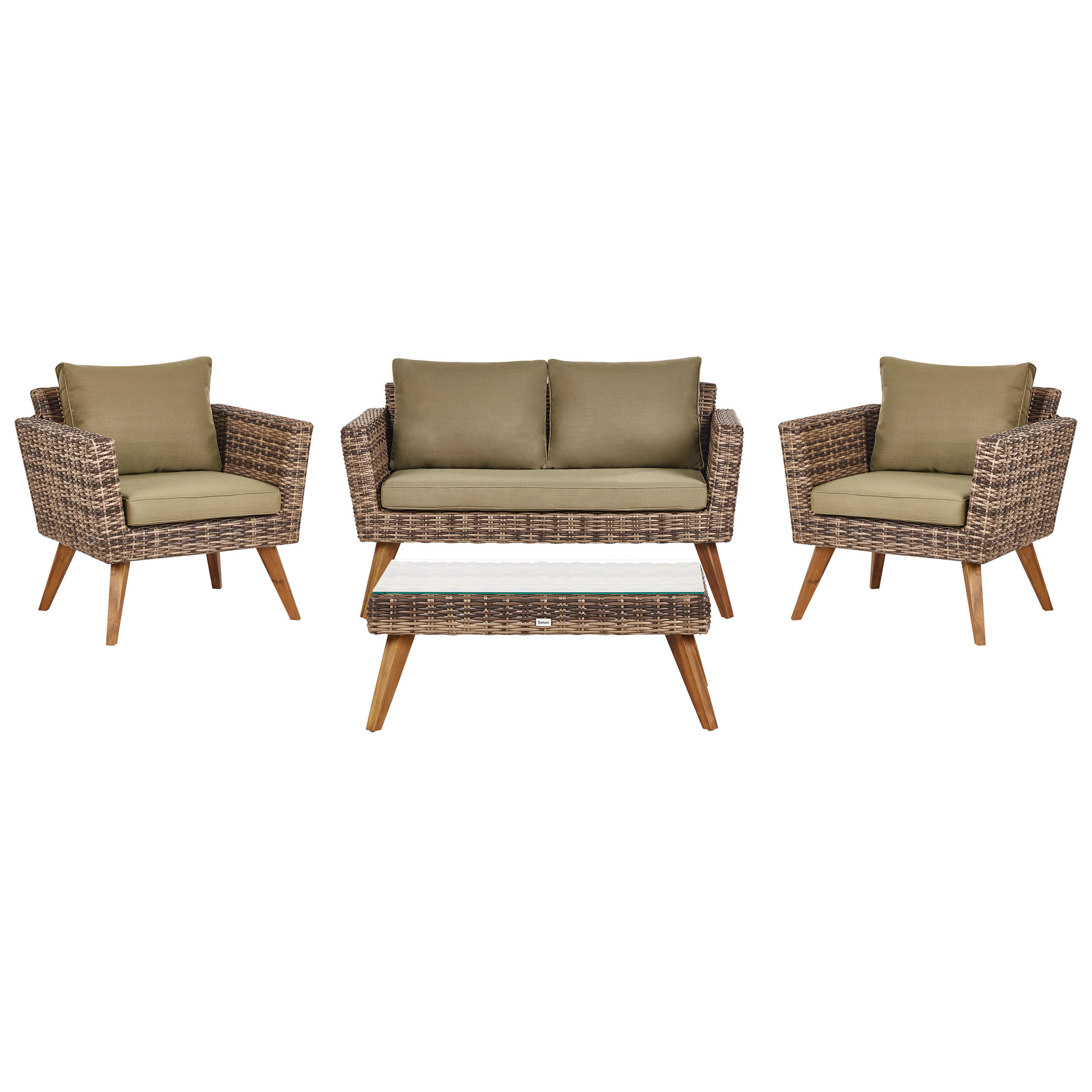 4-SITZER LOUNGE PE Rattan Olivgrün Vittoria - Hellbraun/Naturfarben, Kunststoff (70/70/135cm) - Beliani