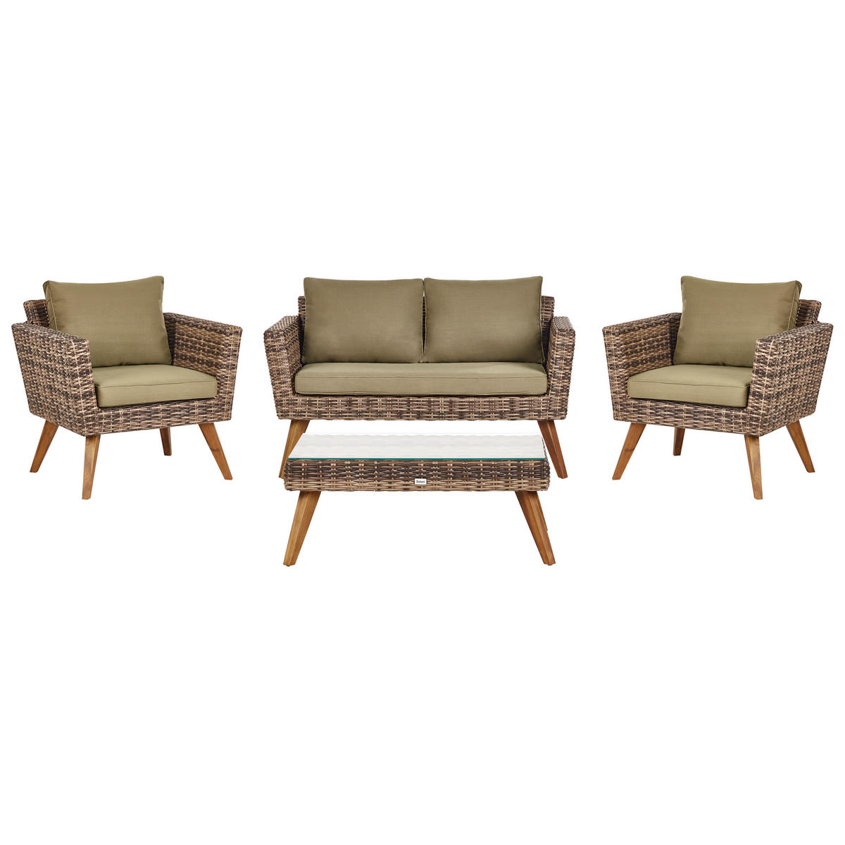 4-SITZER LOUNGE PE Rattan Olivgrün Vittoria - Hellbraun/Naturfarben, Kunststoff (70/70/135cm) - Beliani