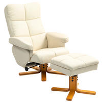 RELAXSESSEL mit Hocker, Stauraum, Fernsehsessel mit Liegefunktion, Cremeweiß - Creme/Braun, Holz/Kunststoff (86/99/80cm) - HOMCOM
