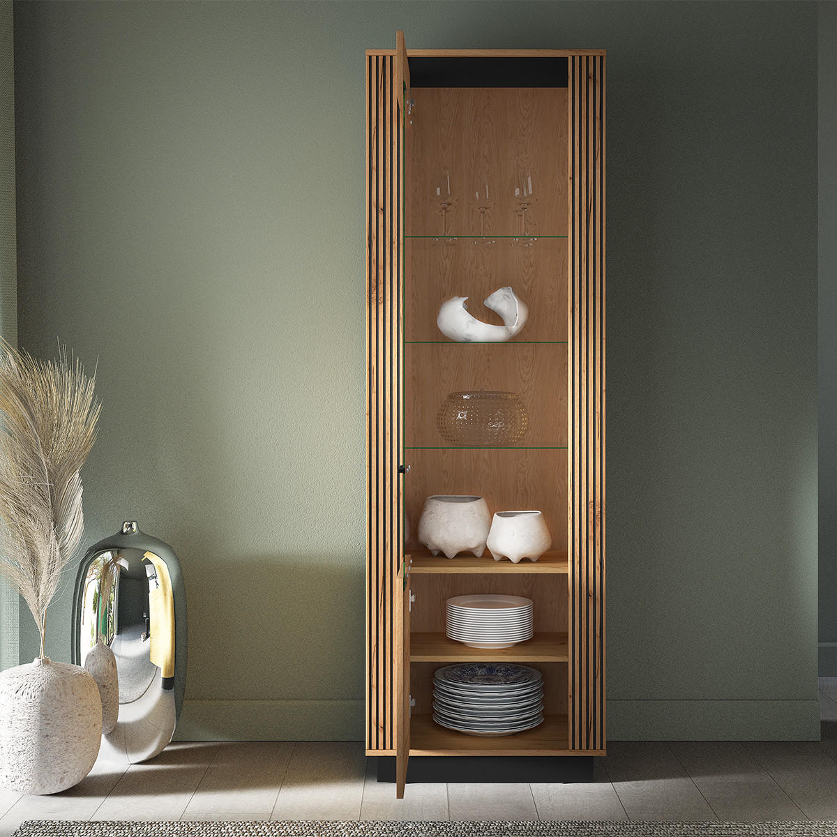 VITRÍNA Solal Dřevo - hnědá, kompozitní dřevo (65/200/40cm) - Petits-meubles