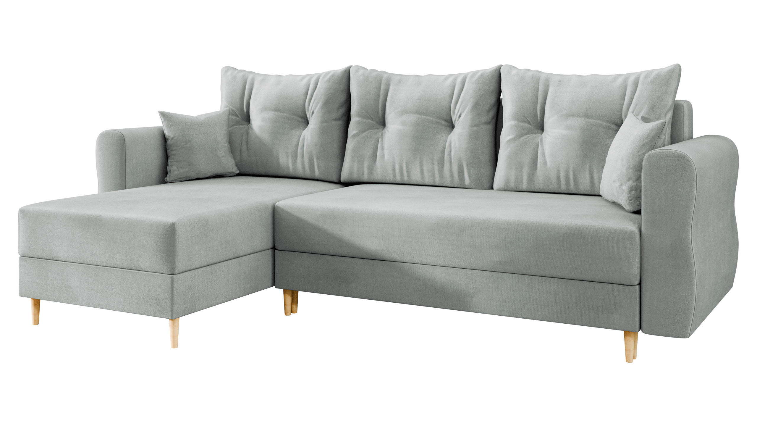 ECKSOFA Zako L - Hellgrau/Naturfarben, Holz/Textil (238/138cm) - MIRJAN24