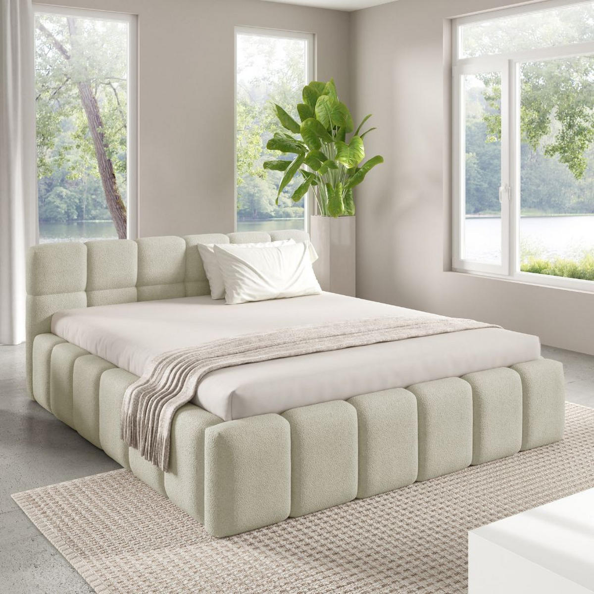 POLSTERBETT NUBO Medium 180x200 cm mit Bettkasten – QUELLE 02 - Creme, Holz (180/200cm) - Dekori_Interiors