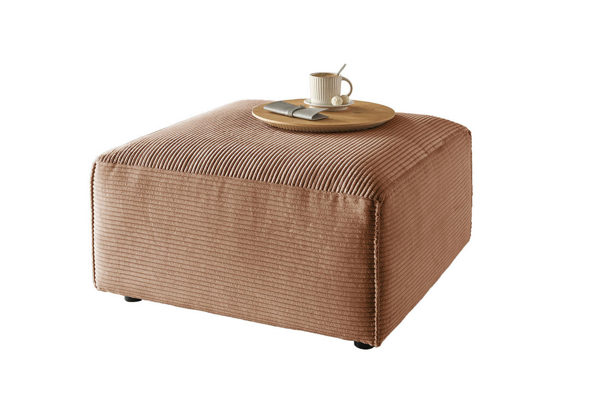 POLSTERHOCKER RANI Braun Cord - Schwarz/Braun, Kunststoff/Textil (80/42/80cm) - KAWOLA