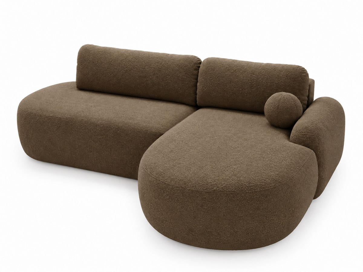 ECKSOFA Aurio O Bouclé-Stoff Braun Rechts - Braun, Holz/Textil (177/271cm) - Graingold