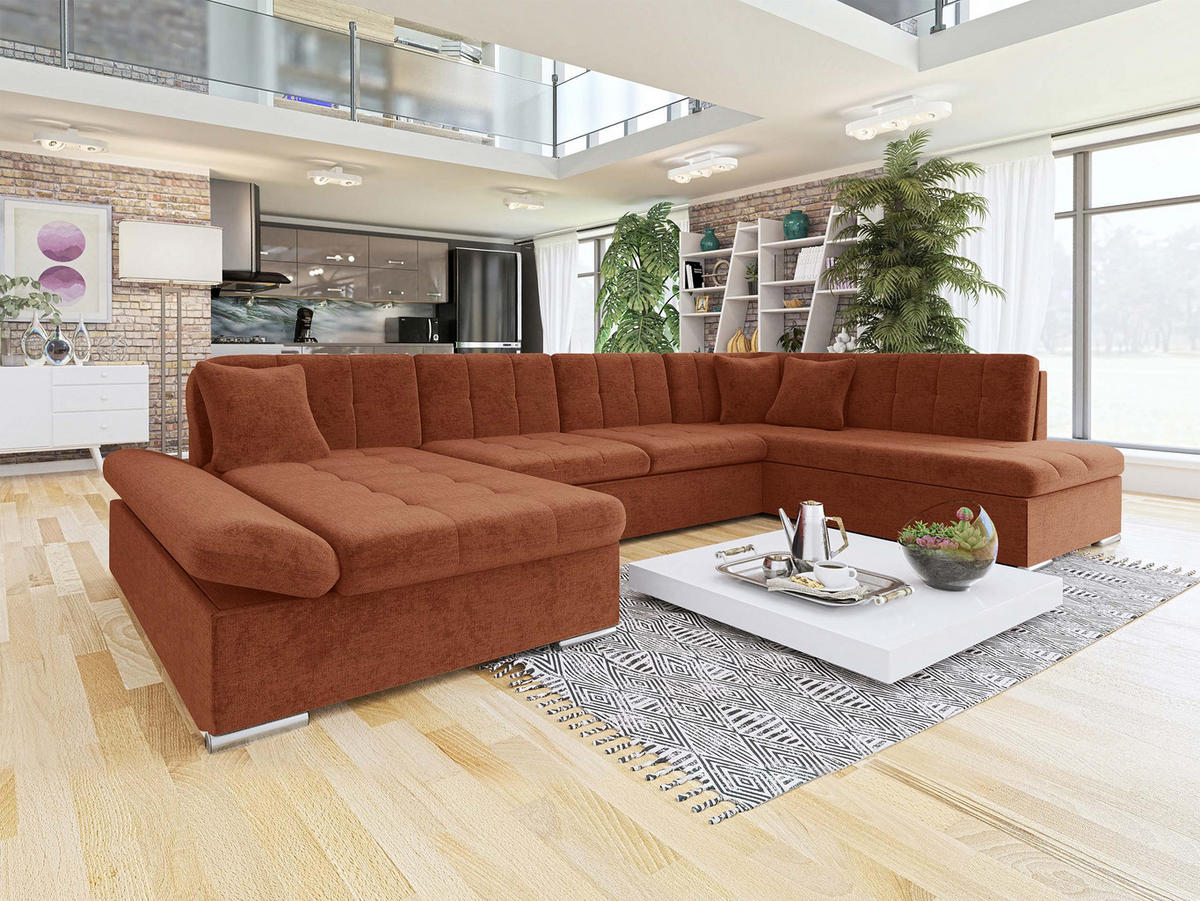 ECKSOFA Bergen, Seite: Links - Silberfarben/Terracotta, Holz/Textil (345/76/205cm) - MIRJAN24