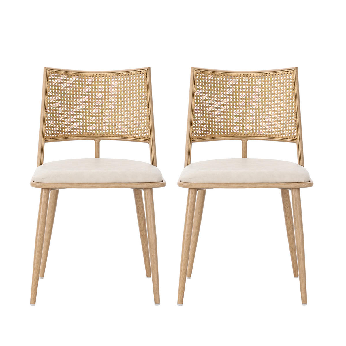 ESSZIMMERSTUHL 2er-Set PU-Sitz, Rattan-Rückenlehne, Beige - Sonoma Eiche, Naturmaterialen/Textil (50/80/56cm) - Urban Meuble