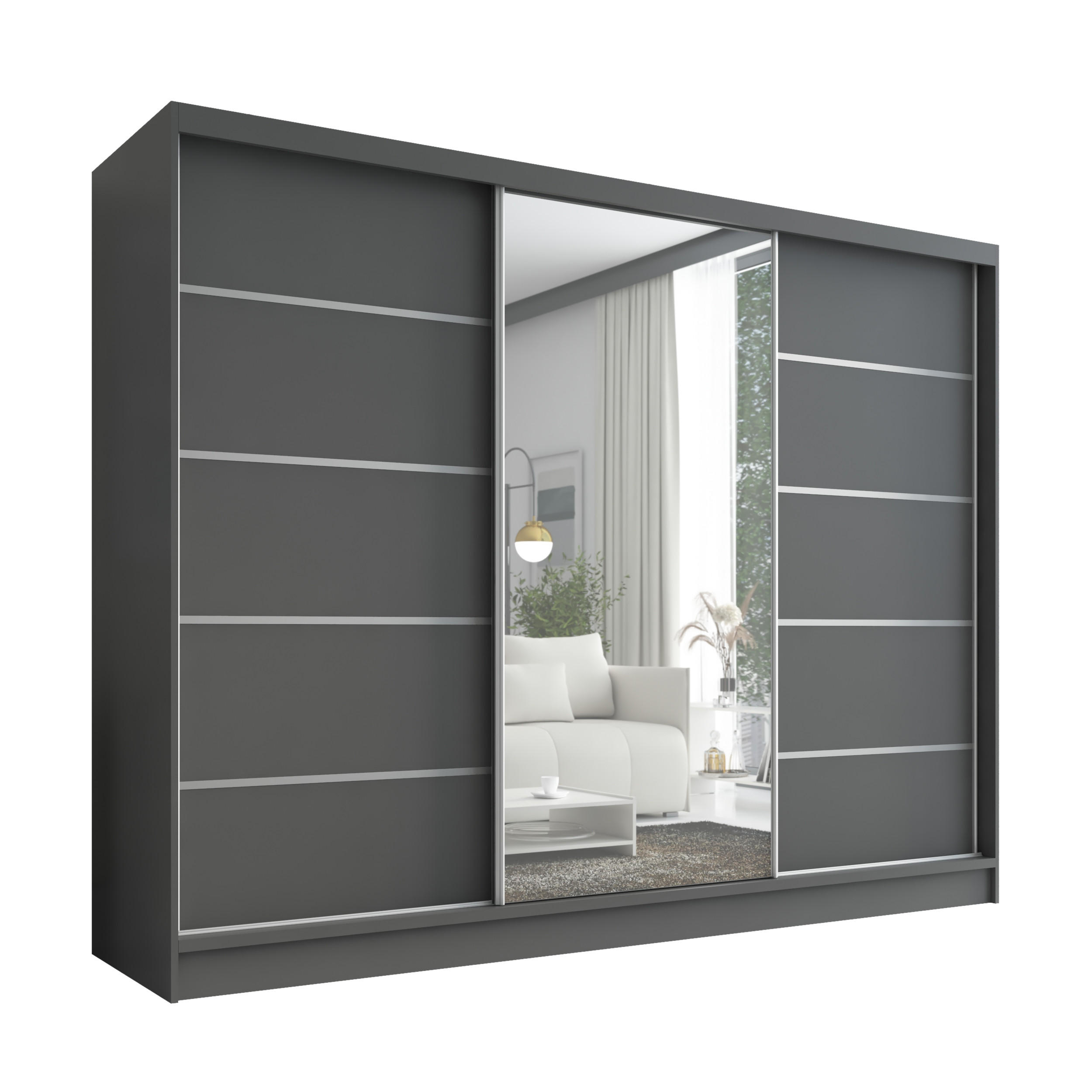 A&J MöbelLand Schwebetürenschrank Graphit 200x215x60 cm