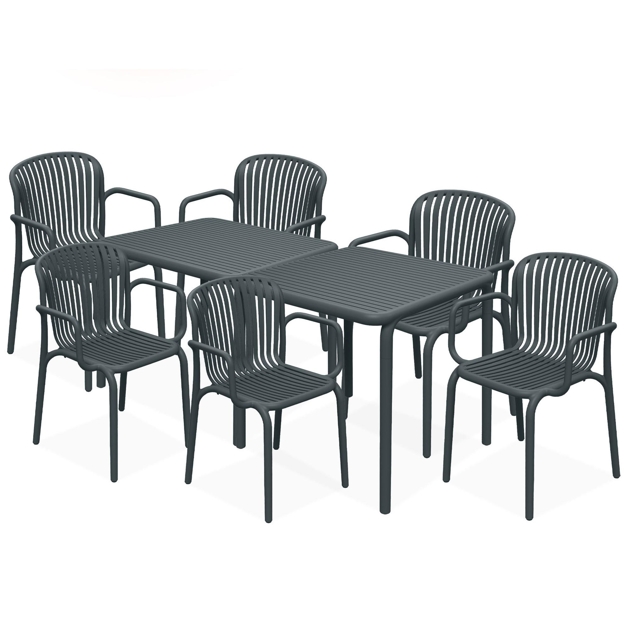 GARTEN ESSGRUPPE FICCARI, Gartenmöbel-Set 8-tlg, Anthrazit - Anthrazit, Kunststoff - KONSIMO®